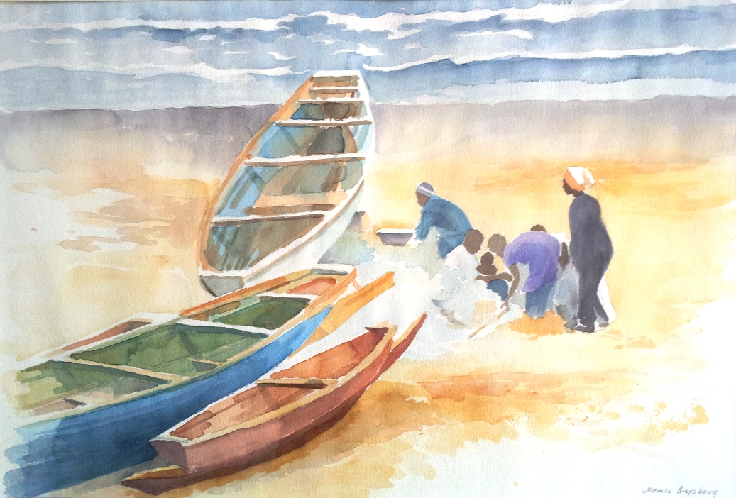 Fiskare på Stranden, Bakau, Gambia
